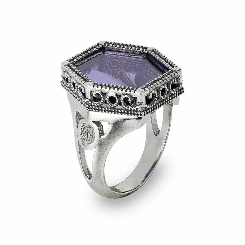 Anello "Mattonelle" In Argento E Pietre Colorate Viola - Gerardo Sacco