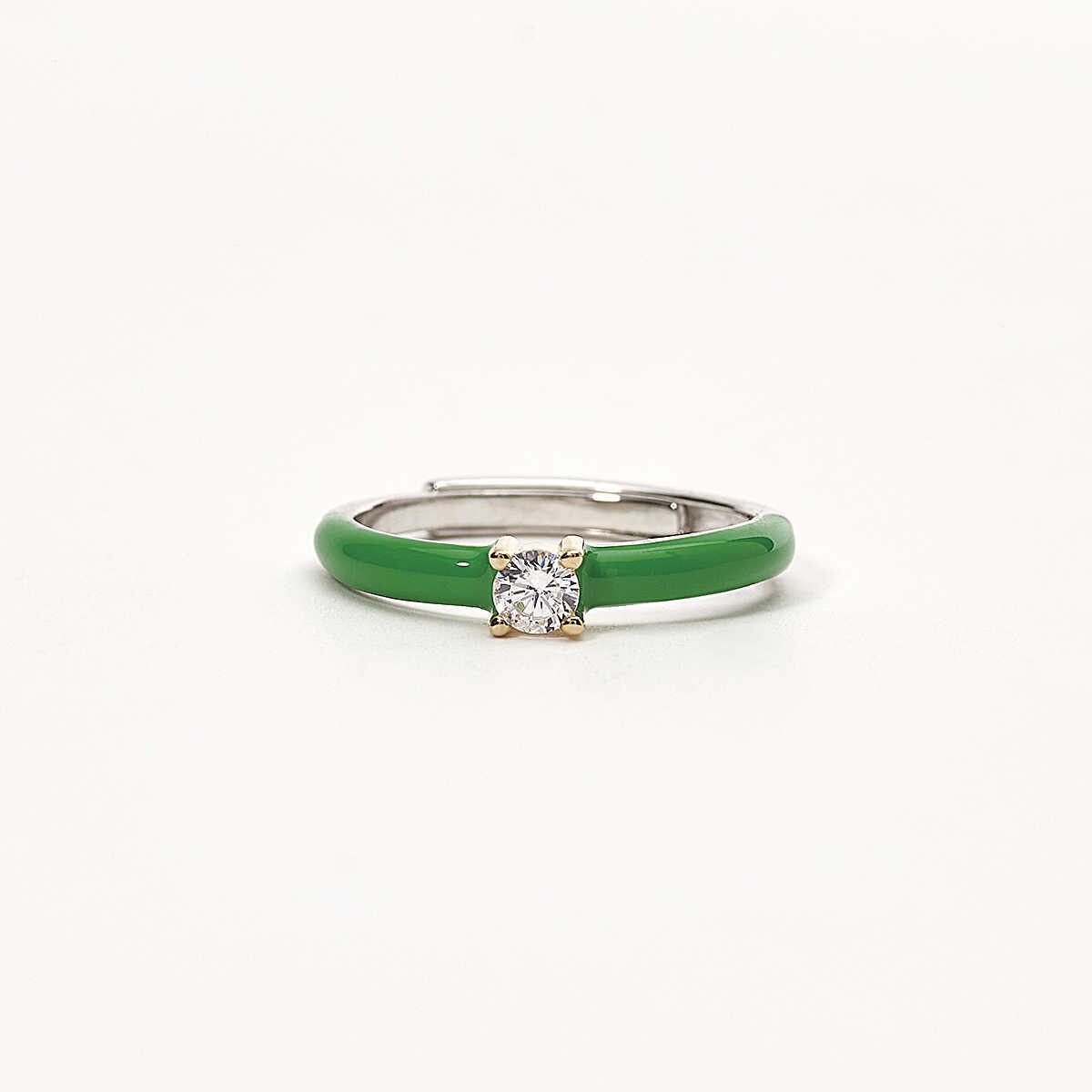 Anello Solitario Smalto Verde  - Mabina Gioielli