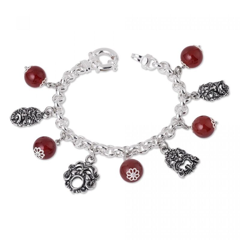 Bracciale In Argento Con Pietre Colorate E Maschere - Gerardo Sacco