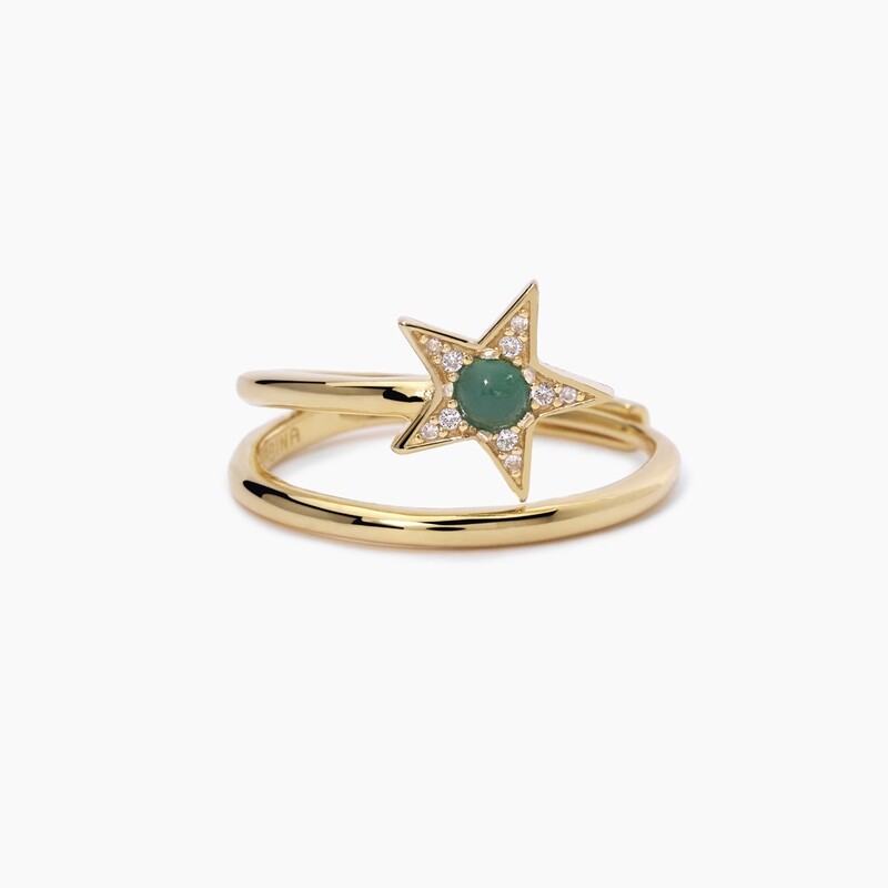 Anello Argento Con Agata Verde E Zirconi -  Mabina Gioielli