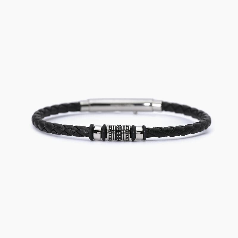 Bracciale in Argento e pelle nera SMARTER- Mabina Uomo