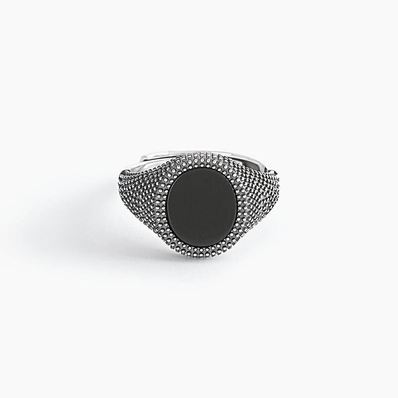 Anello chevalier con agata nera MASCALZONE- Mabina Uomo