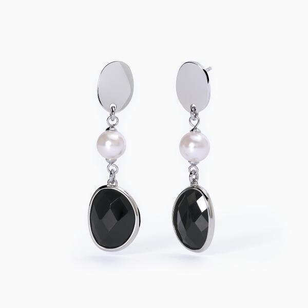 Orecchini in acciaio in glass nero e perle conchiglia- 2Jewels