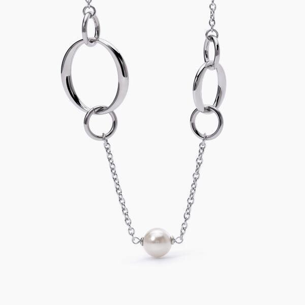 Collana in acciaio con elementi tondi e perla  - 2Jewels