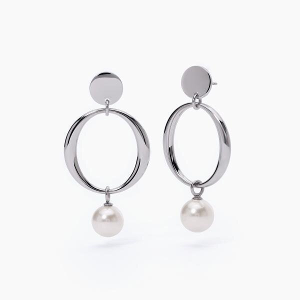 Orecchini in acciaio con elemento tondo e perla - 2Jewels