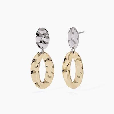Orecchini in acciaio e PVD Gold con elementi martellati - 2Jewels