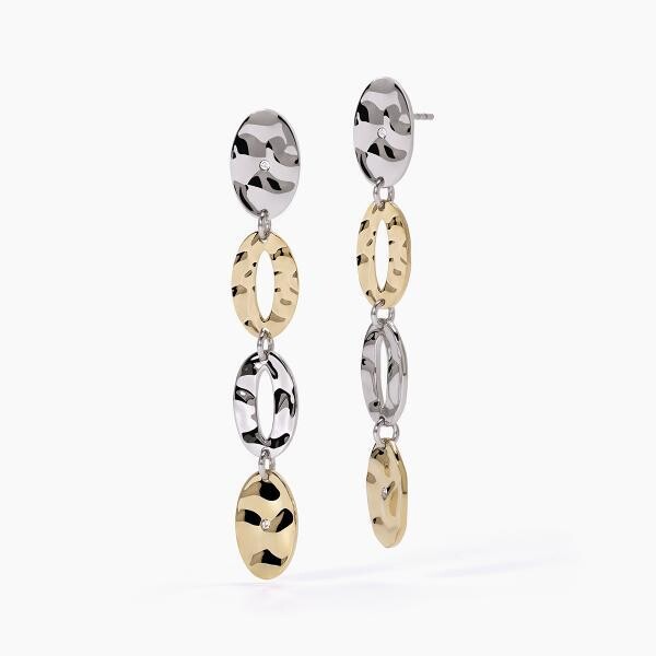 Orecchini in acciaio e PVD Gold con elementi martellati - 2Jewels
