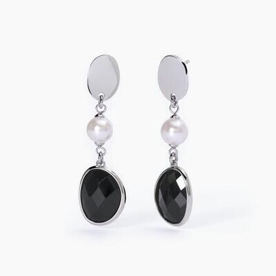 Orecchini in acciaio in glass nero e perle conchiglia- 2Jewels