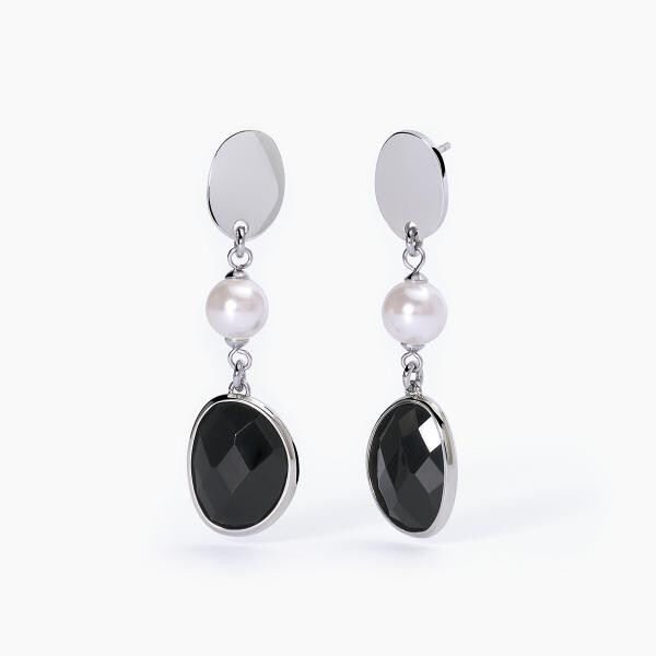 Orecchini in acciaio in glass nero e perle conchiglia- 2Jewels