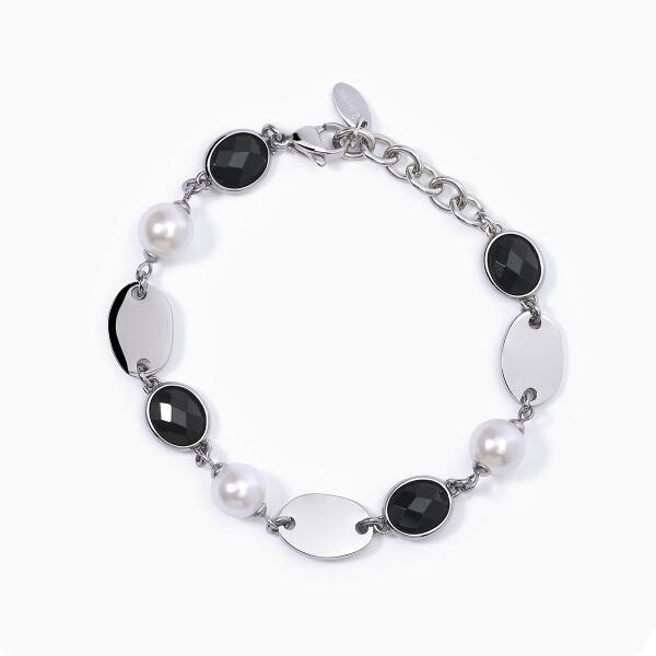 Bracciale in acciaio in glass nero e perle conchiglia - 2jewels