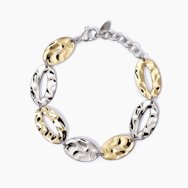 Bracciale in acciaio in PVD Gold con elementi martellati - 2Jewels