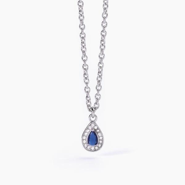 Collana in acciaio con ciondolo pendente zaffiro - 2Jewels
