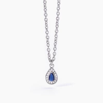 Collana in acciaio con ciondolo pendente zaffiro - 2Jewels