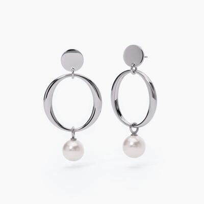 Orecchini in acciaio con elemento tondo e perla - 2Jewels