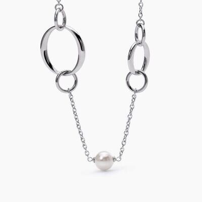 Collana in acciaio con elementi tondi e perla  - 2Jewels