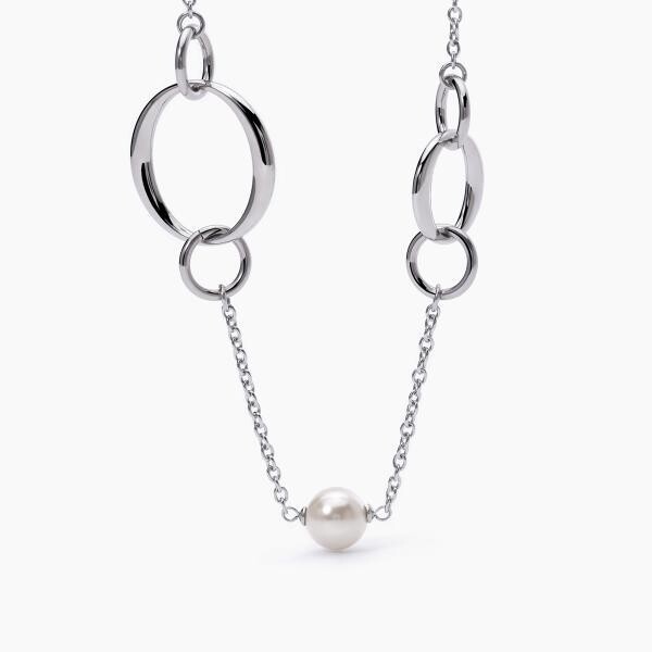 Collana in acciaio con elementi tondi e perla  - 2Jewels
