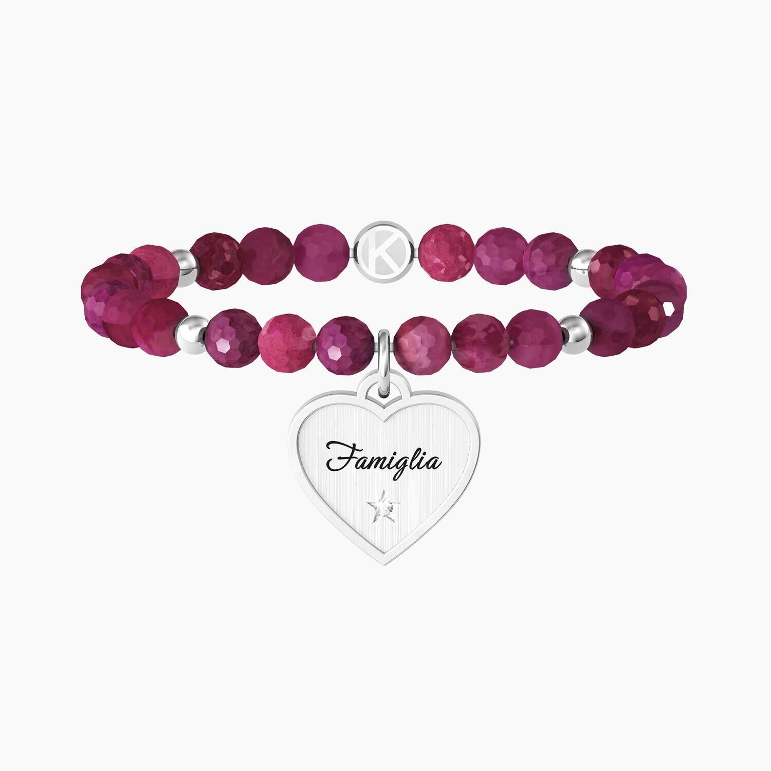 Bracciale donna con agata fucsia e ciondolo FAMIGLIA