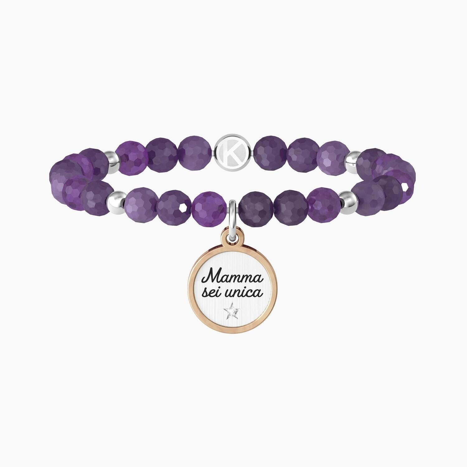 Bracciale mamma con ametista e ciondolo MAMMA SEI UNICA