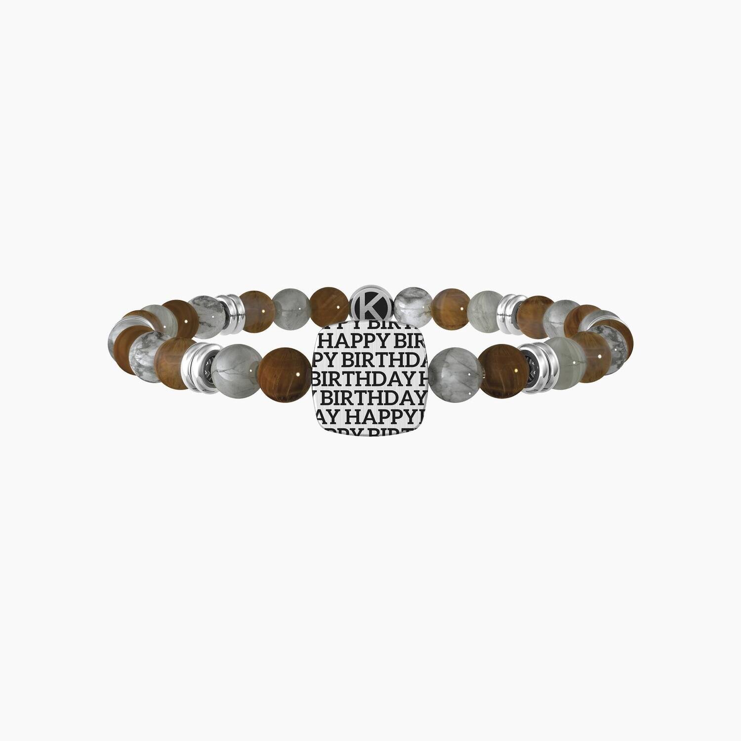 Bracciale Elastico Da Uomo In Occhio Di Tigre E Agata Grigia Happy Birthday - Kidult