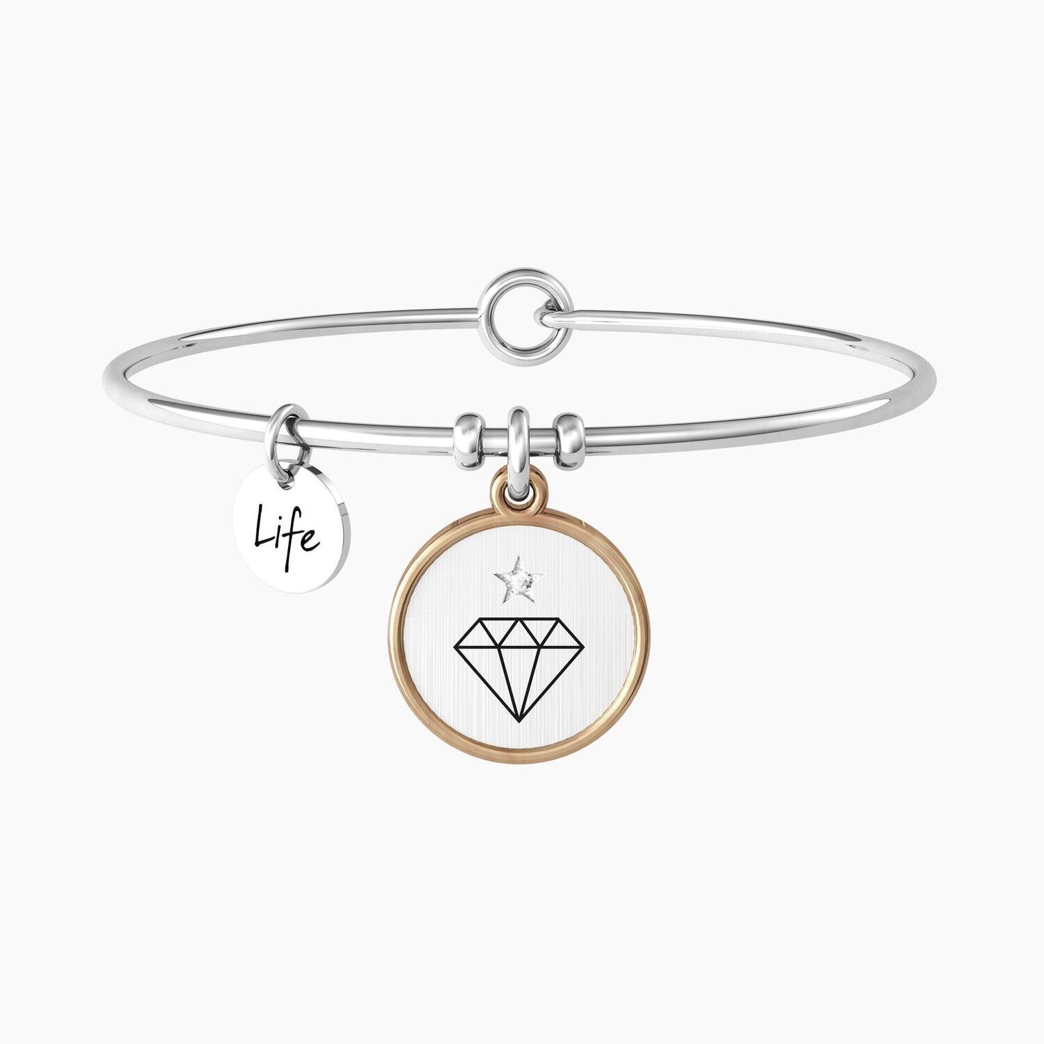 WHO FINDS A FRIEND FINDS A TREASURE Bracciale rigido amica con ciondolo tondo