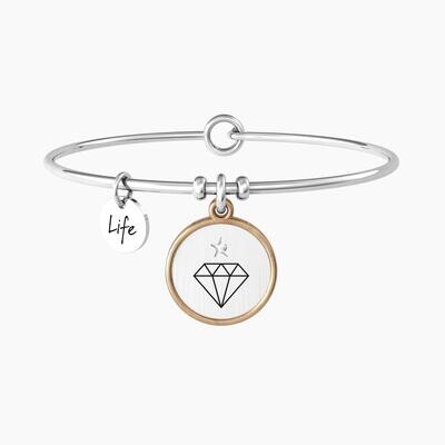 WHO FINDS A FRIEND FINDS A TREASURE Bracciale rigido amica con ciondolo tondo