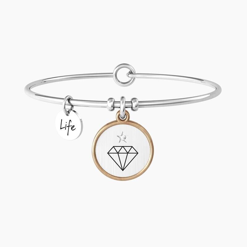 WHO FINDS A FRIEND FINDS A TREASURE Bracciale rigido amica con ciondolo tondo