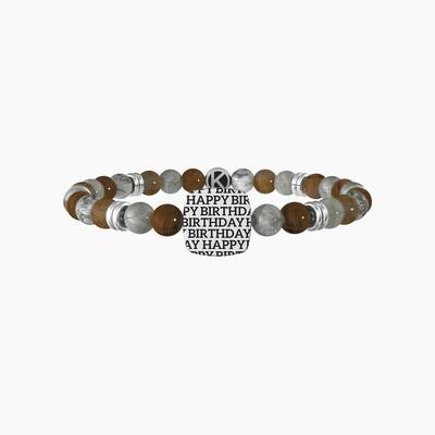 Bracciale Elastico Da Uomo In Occhio Di Tigre E Agata Grigia Happy Birthday - Kidult
