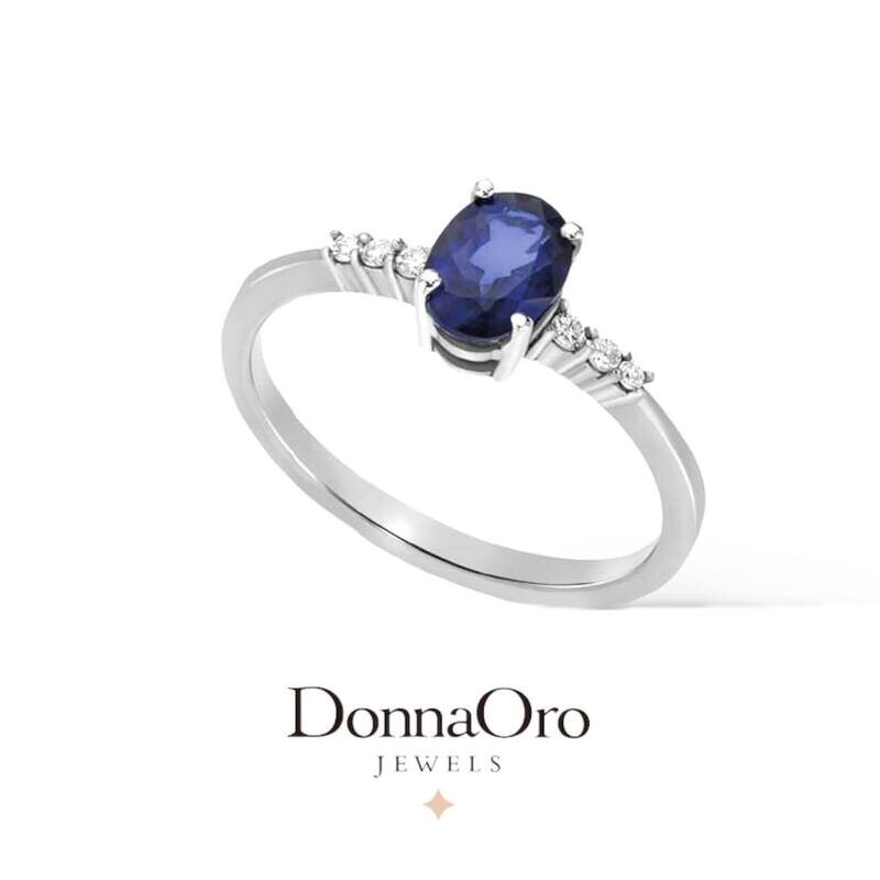 Anello Con Zaffiro Ovale E Diamanti DonnaOro Luce Anello Con Zaffiro Ovale E Diamanti DonnaOro Luce