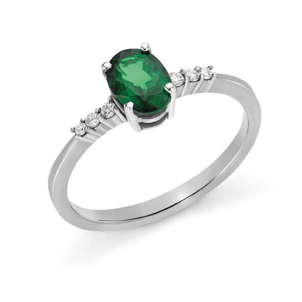 AnelloCon Smeraldo Ovale E Diamanti - DonnaOro Luce