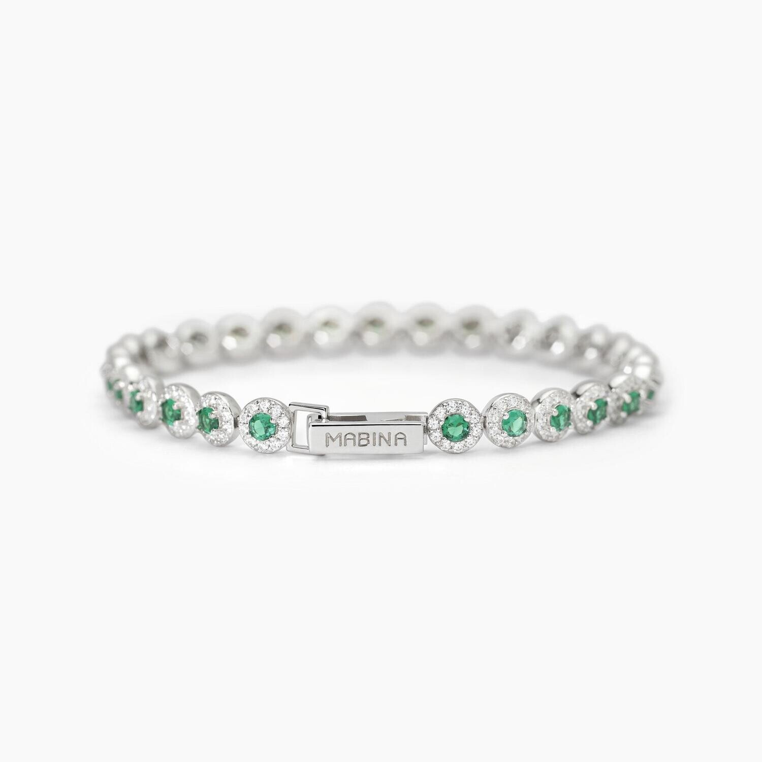 Bracciale tennis in argento con smeraldi sintetici MILANESIENNE - Mabina Gioielli