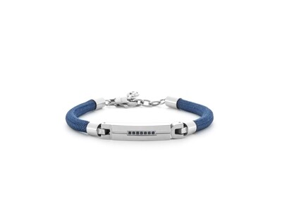 Bracciale Uomo 4us - STEEL ZIR NERI CORDINO BLU Bracciale Uomo 4us - STEEL ZIR NERI CORDINO BLU
