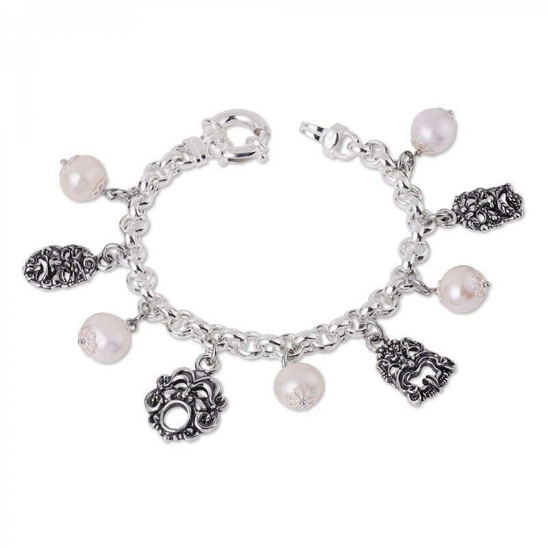 Bracciale In Argento Con Perle E Maschere - Gerardo Sacco