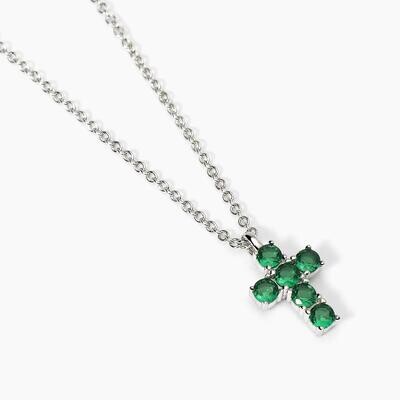 Girocollo in argento con ciondolo croce e smeraldi sintetici CROCE DEL SUD -Mabina Gioielli