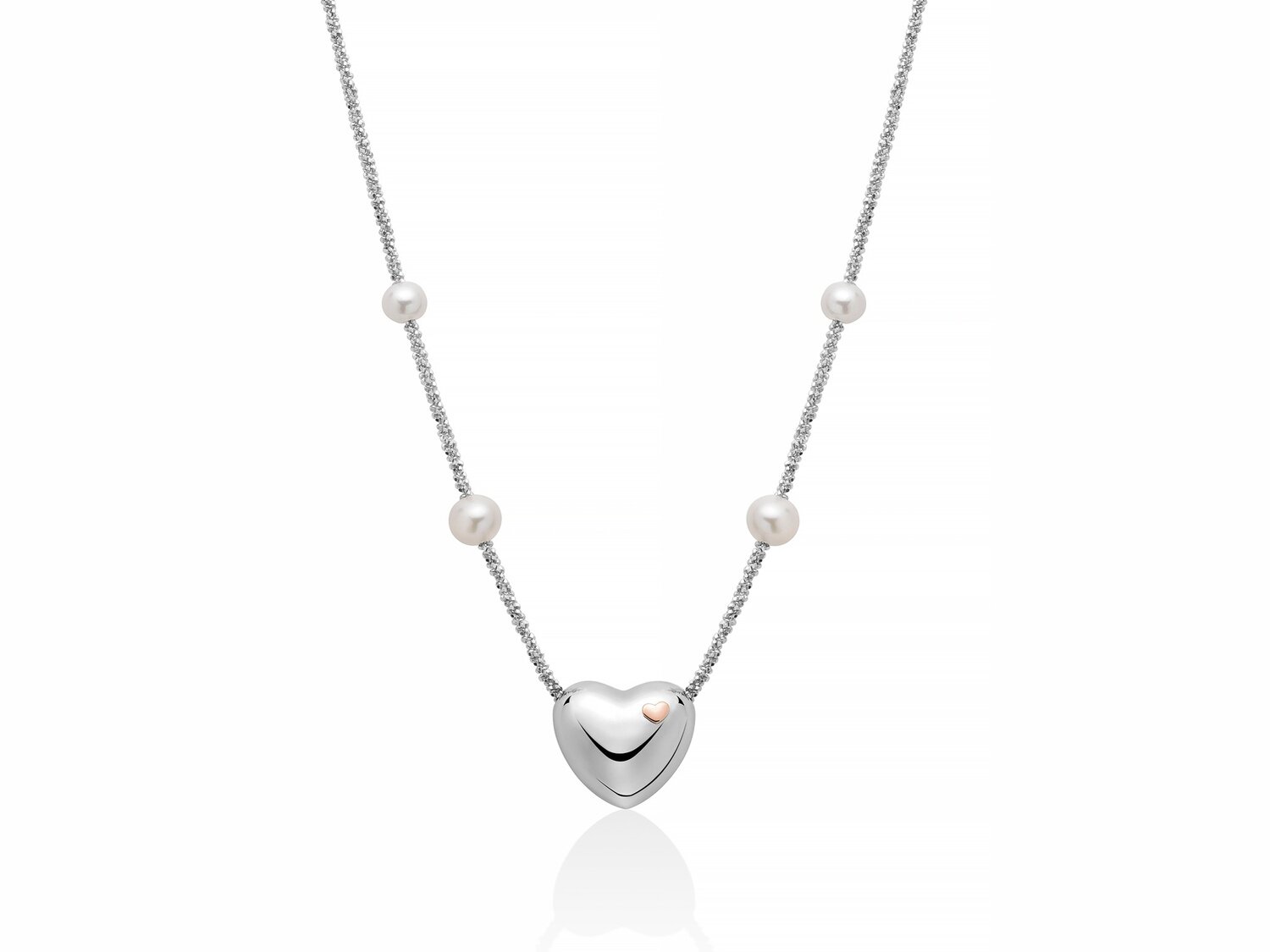 Collana in argento e perle con cuore centrale Miluna