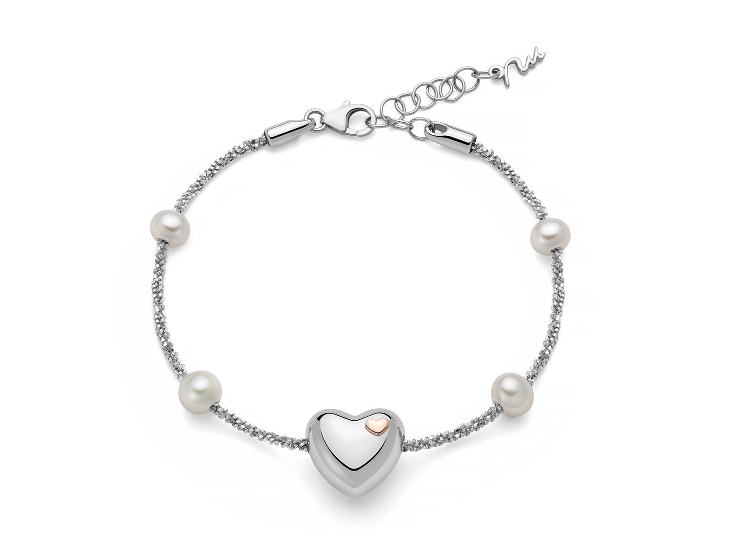 Bracciale in argento e perle con centrale a cuore Miluna