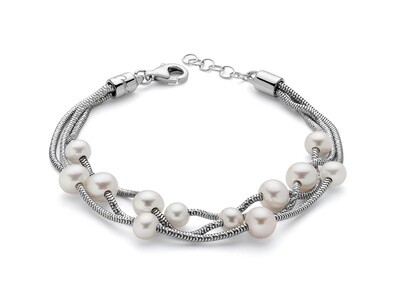 Bracciale multifilo in argento con perle - Miluna