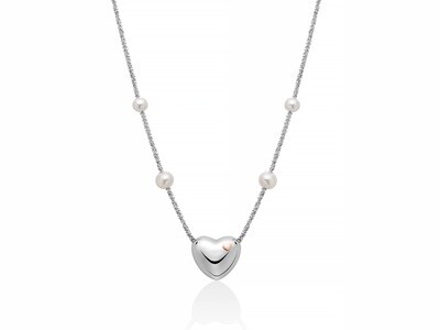 Collana in argento e perle con cuore centrale Miluna