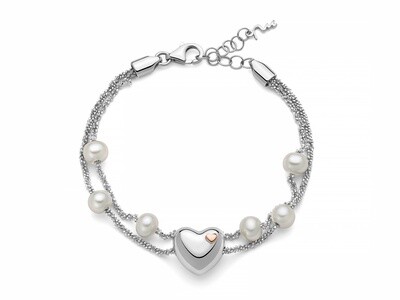 Bracciale doppio filo con perle e cuore centrale Miluna