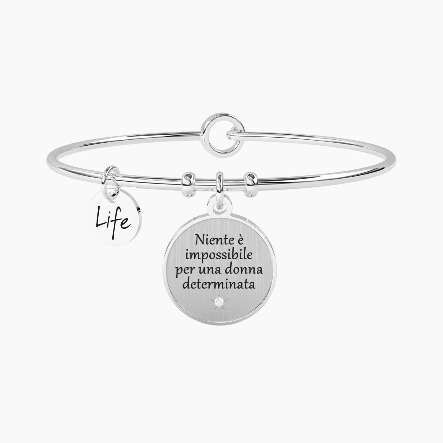 Bracciale rigido con ciondolo e scritta NIENTE È IMPOSSIBILE… - LOUISA MAY ALCOTT -