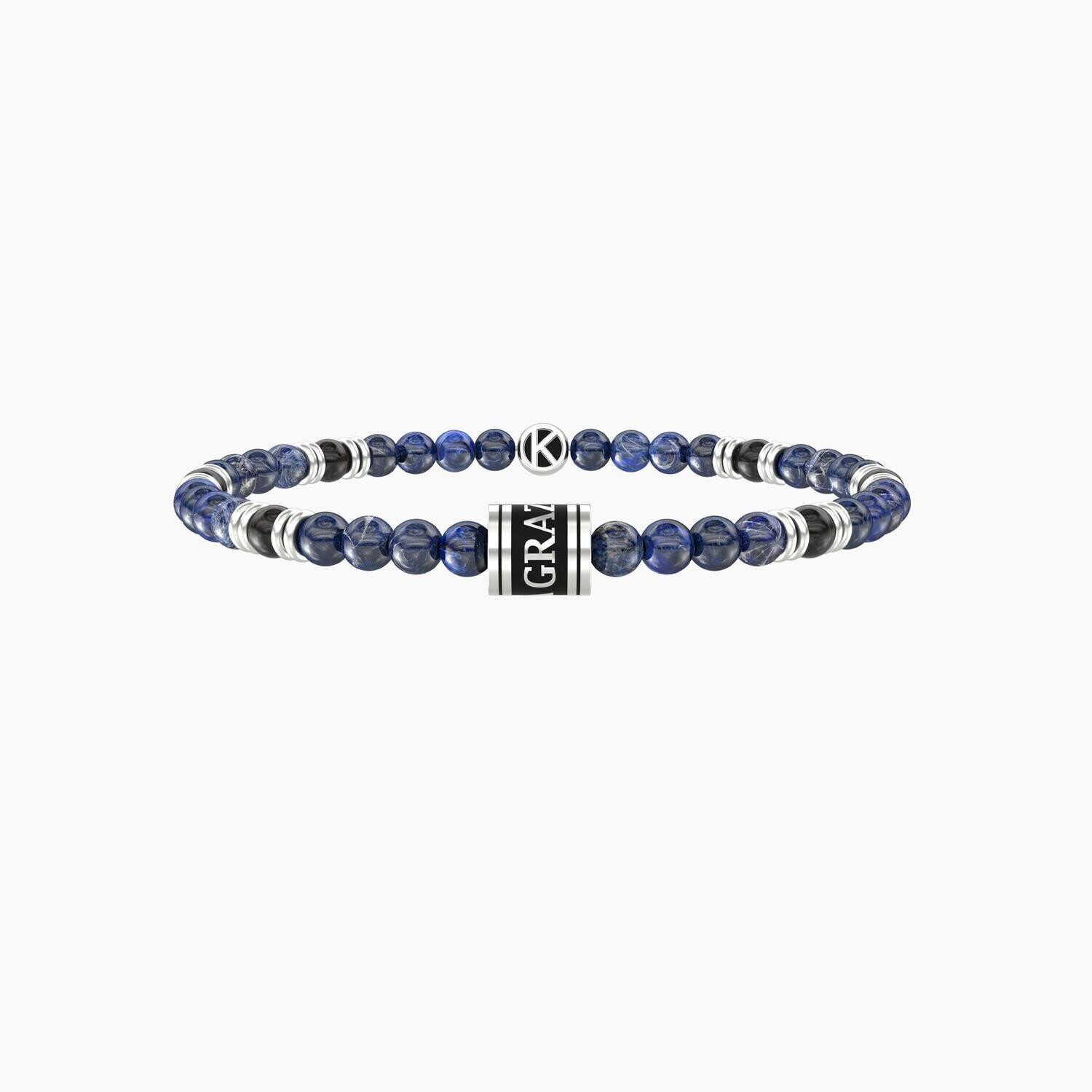 Bracciale elastico con sodalite e agata nera GRAZIE PAPÀ