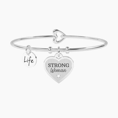 Bracciale rigido con ciondolo cuore e scritta CUORE | STRONG WOMAN