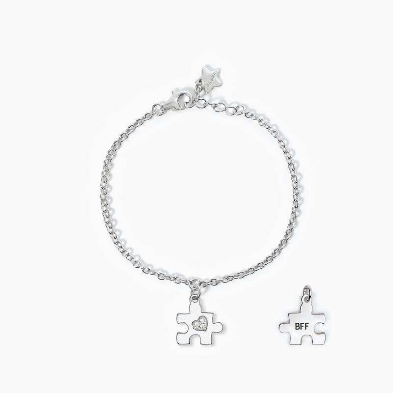 Bracciale in argento con puzzle pendente BFF- Mabina gioielli