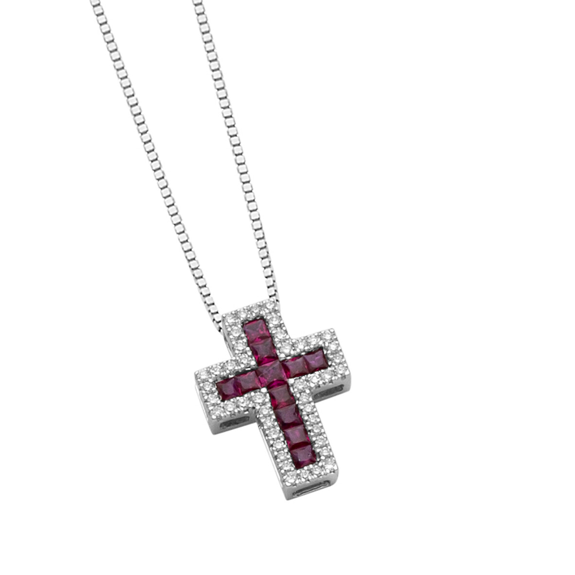 Pendente a croce con rubini e diamanti Donna Oro