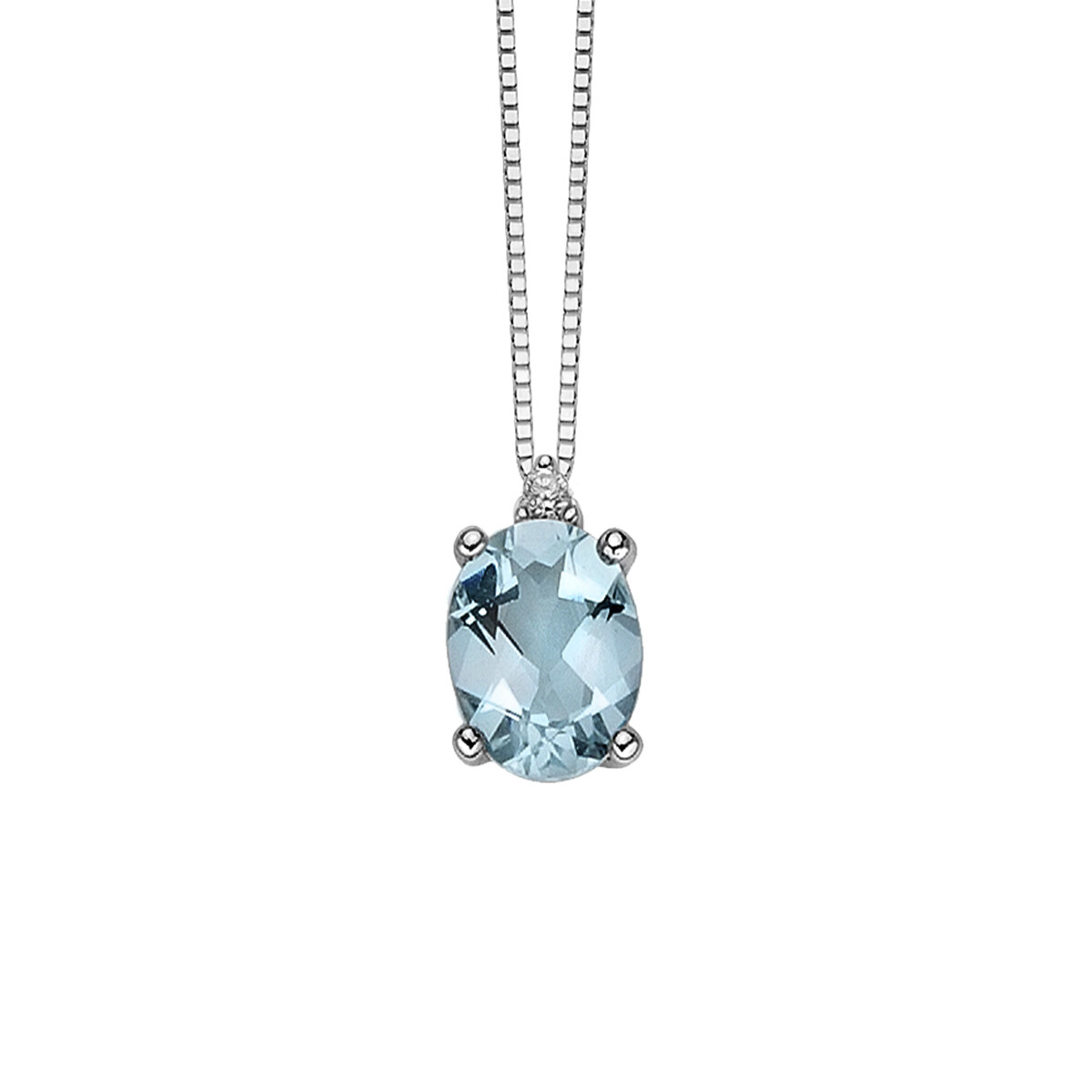 Pendente in oro bianco con acquamarina ovale e diamante DonnaOro Luce