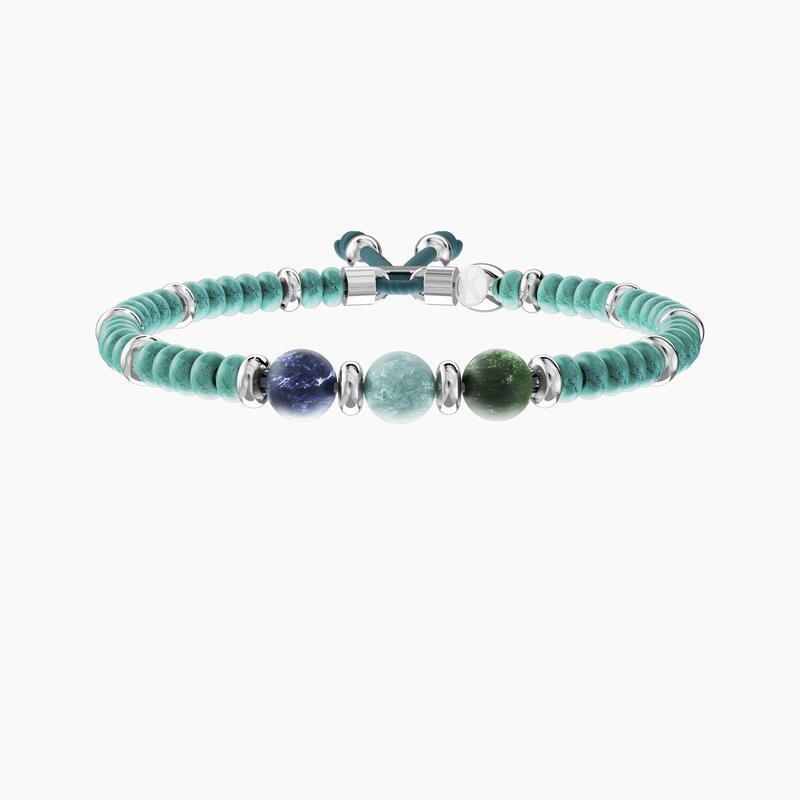 Bracciale elastico con giada, turchese e dumortierite KIDULT