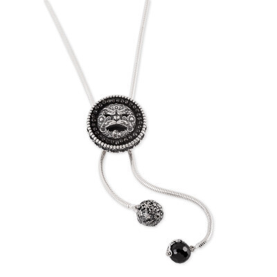 Collana Saliscendi con maschera dell'Arcimboldo e Cubic Zirconia Nera - Gerardo Sacco