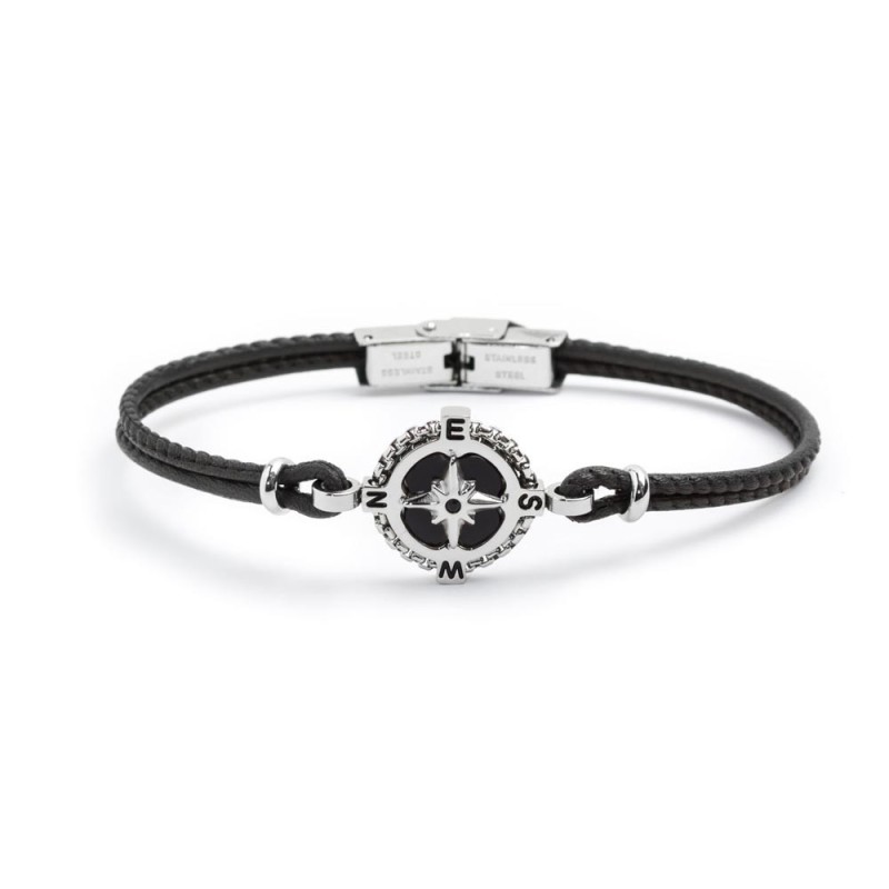 Bracciale in pelle con rosa dei venti Marlu' Uomo - 4BR1818N