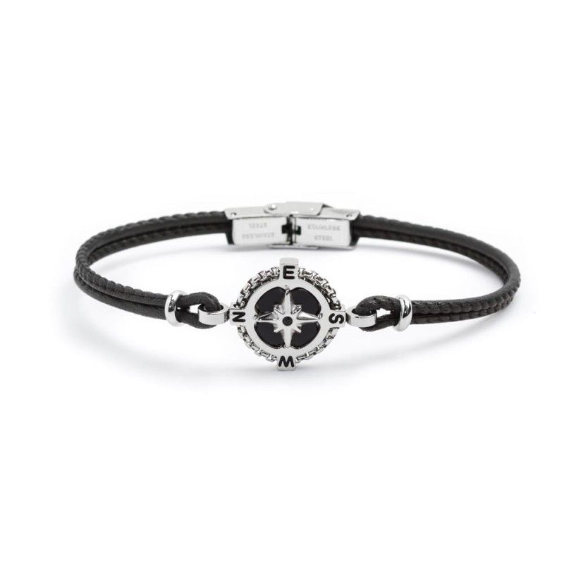 Bracciale in pelle con rosa dei venti Marlu' Uomo