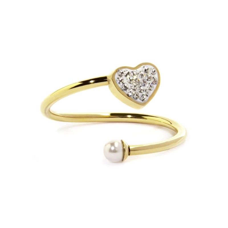 Anello cuore con cristalli e perla Marlu' Donna