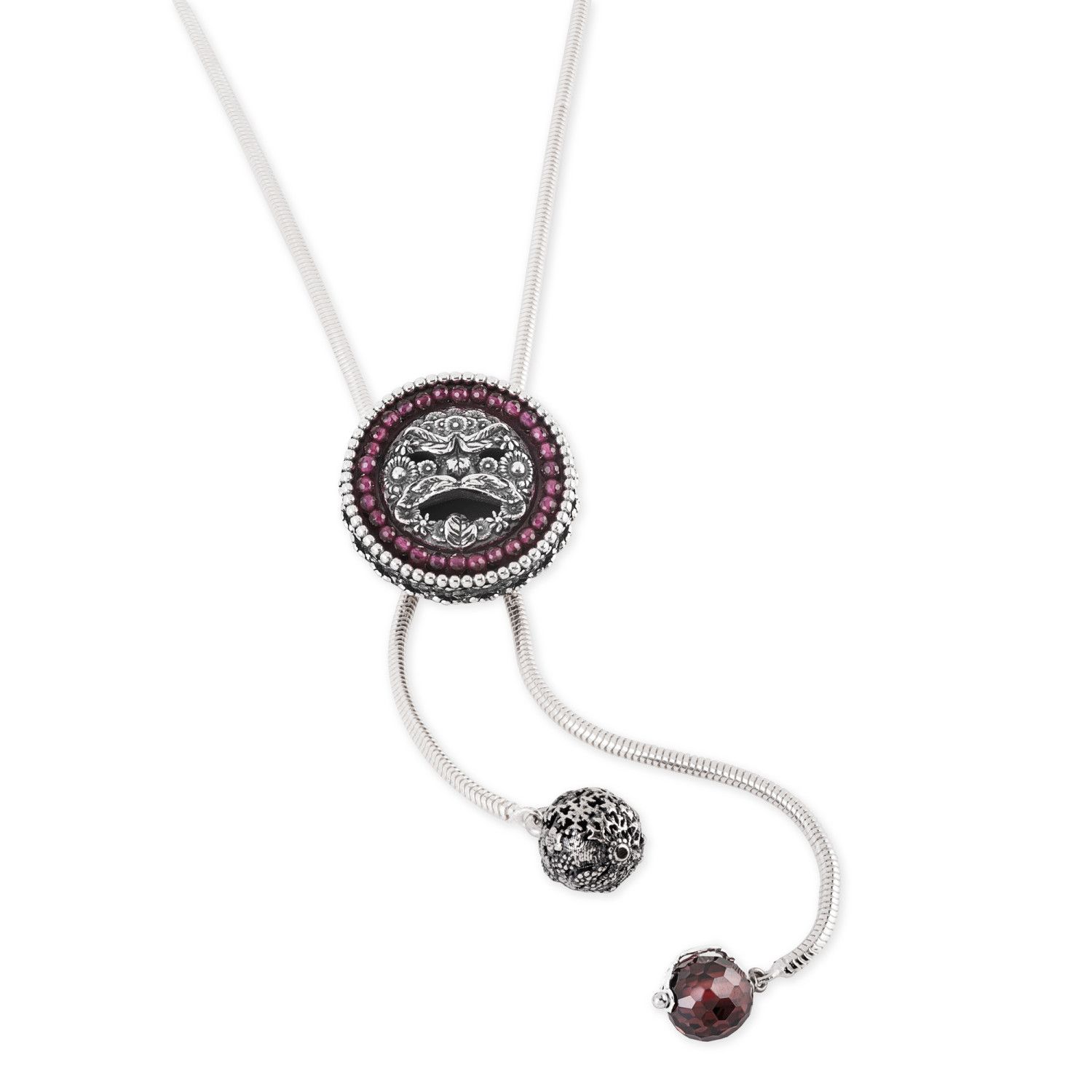 Collana Saliscendi con maschera dell'Arcimboldo e Cubic Zirconia Rosso - Gerardo Sacco